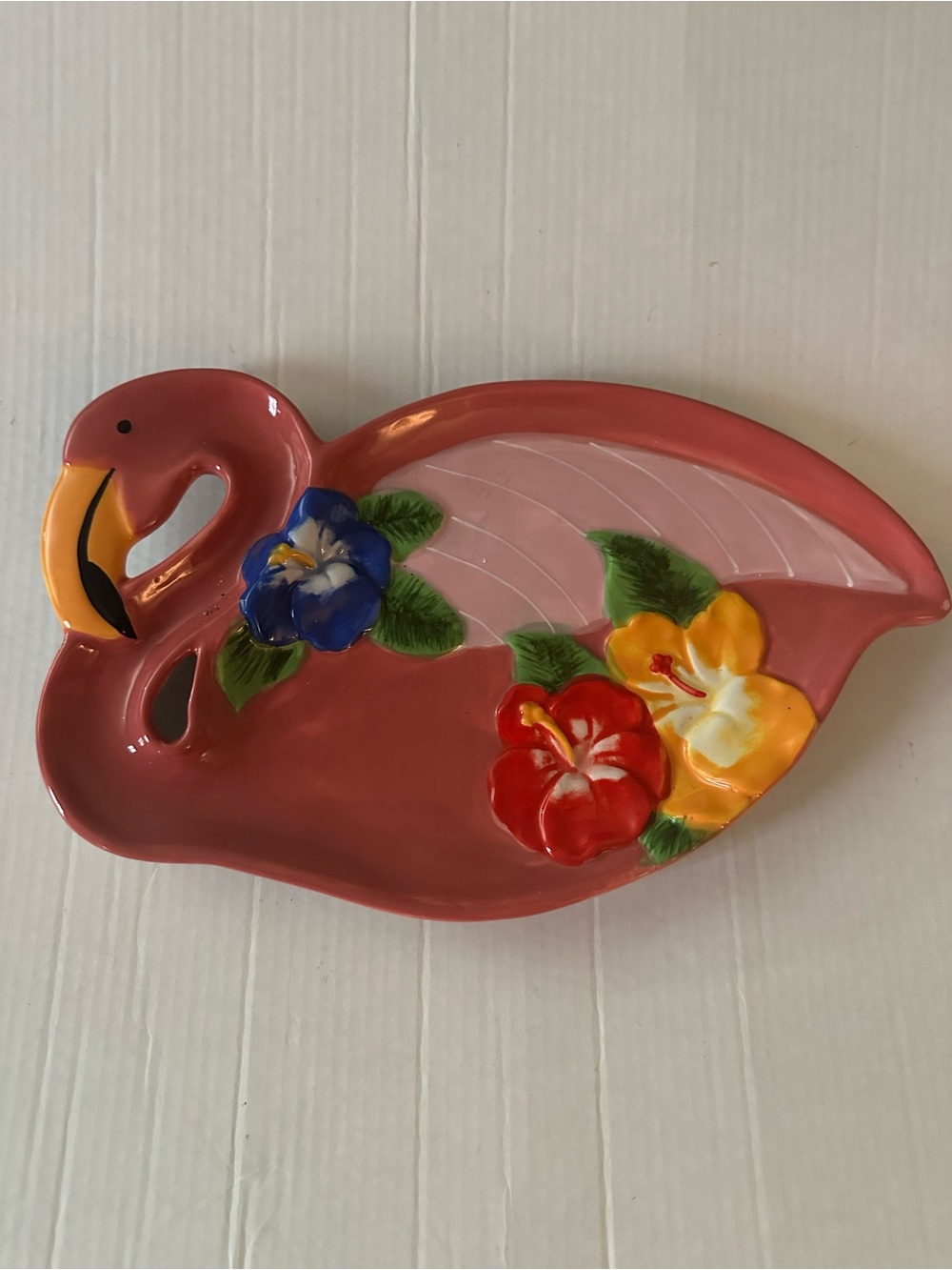 Vintage Pier 1 Imports Pink Flamingo Hand Painted Dolomite Trinket Dish Tray